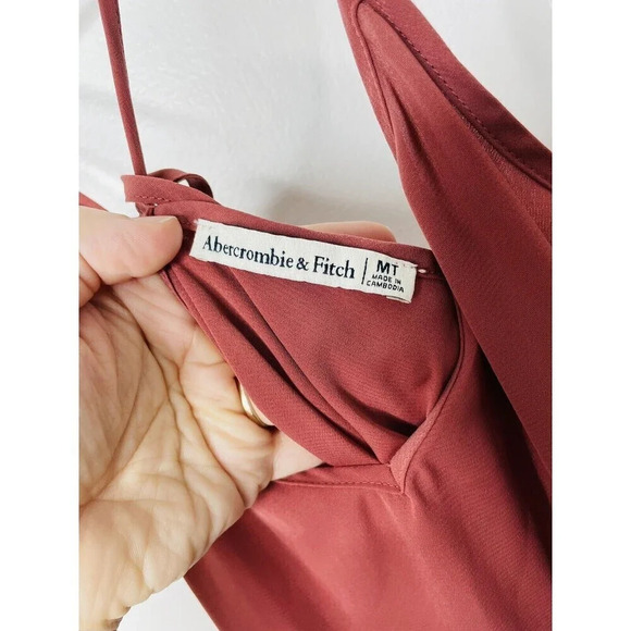 Abercrombie Fitch Womens Medium Tall Shift Tank Top Mauve Pink Tie Back Pleated - Picture 6 of 11